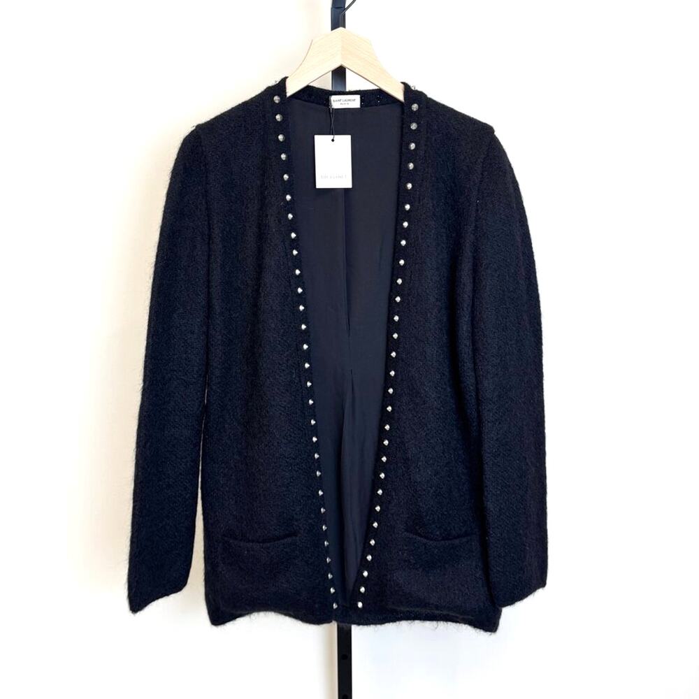 Saint Laurent Black Mohair Open Front Cardigan Silver Stud XS Super Kid Jacket
